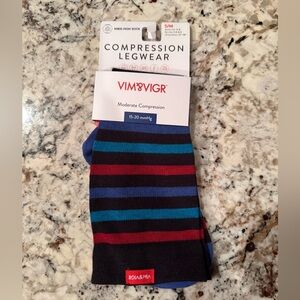 Vim & Vigr Compression Knee-High Socks - Navy with Teal & Burgundy Stripes